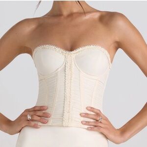 OH POLLY MELVINA Ruched Lace-Up Strapless Corset Top in Ivory 0